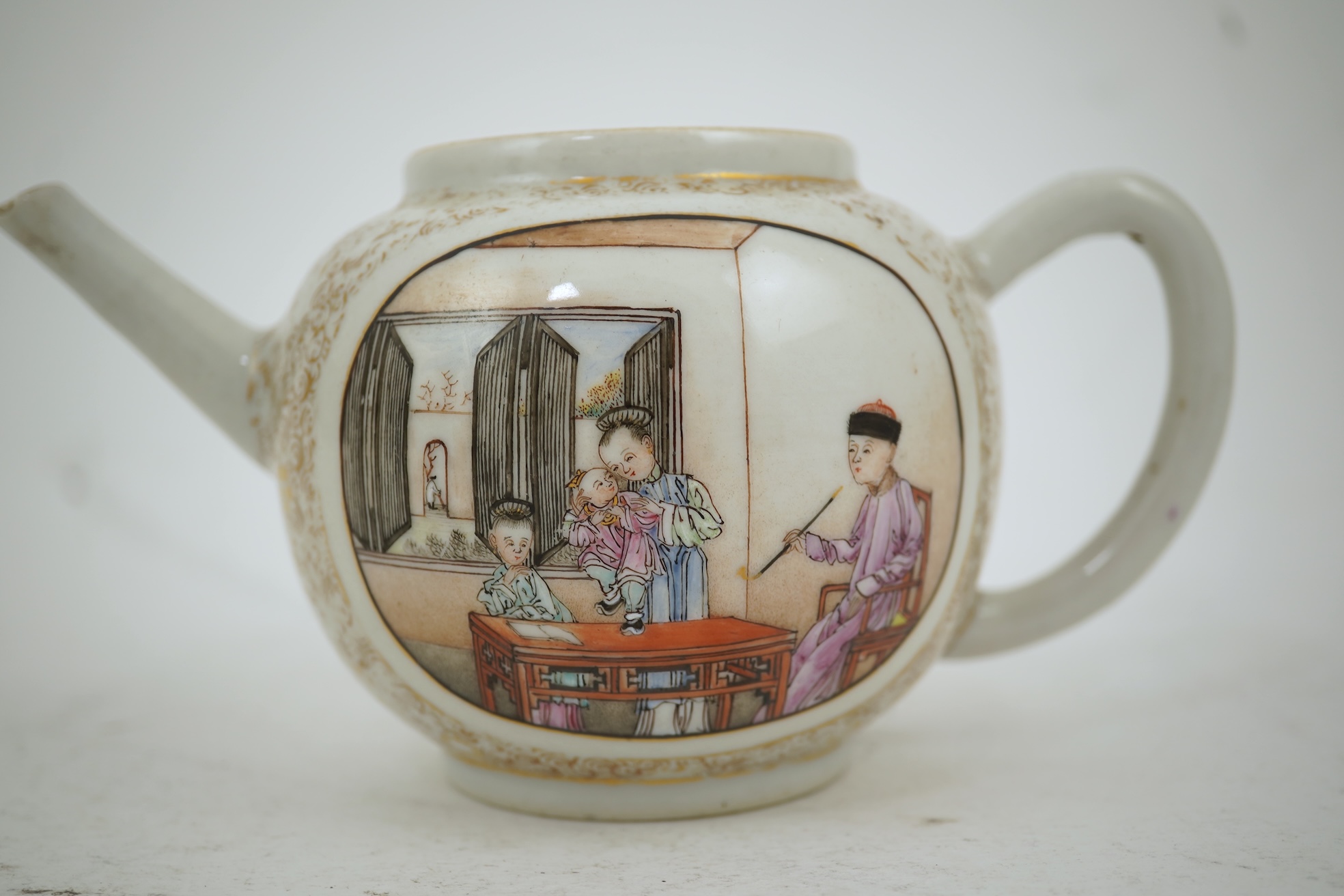 A Chinese export gilt and famille rose teapot, Yongzheng / Qianlong period